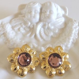 KJL Kenneth Jay Lane crystal center gold-tone pierced earrings